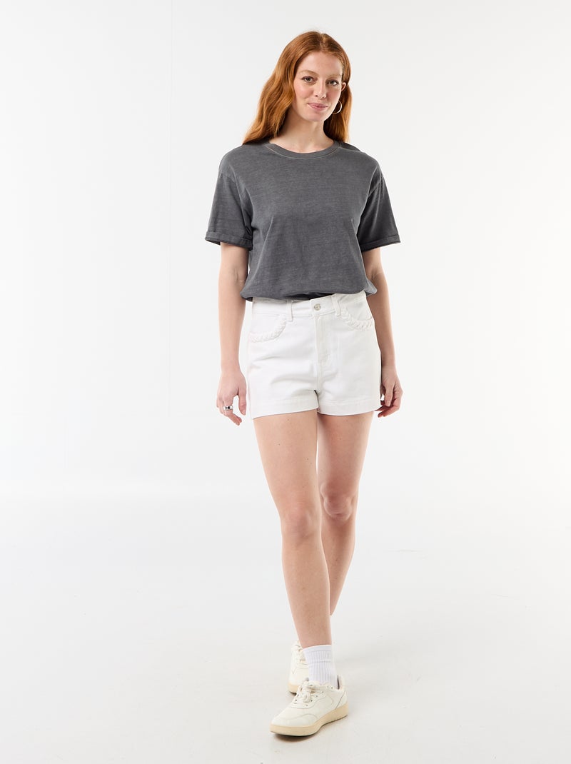 Pantalón corto vaquero con bolsillos trenzados Blanco - Kiabi