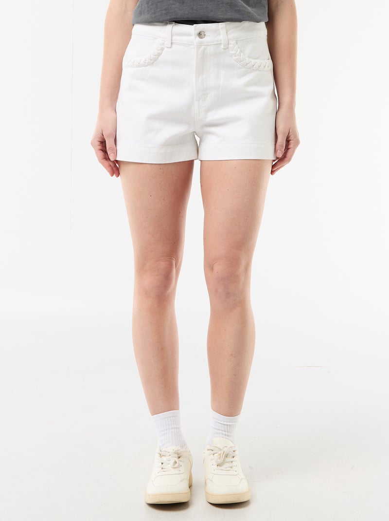 Pantalón corto vaquero con bolsillos trenzados Blanco - Kiabi