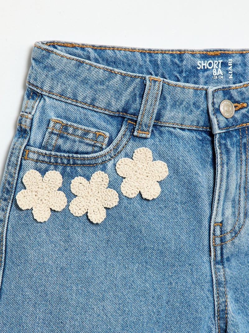 Pantalón corto vaquero con bordados Azul - Kiabi