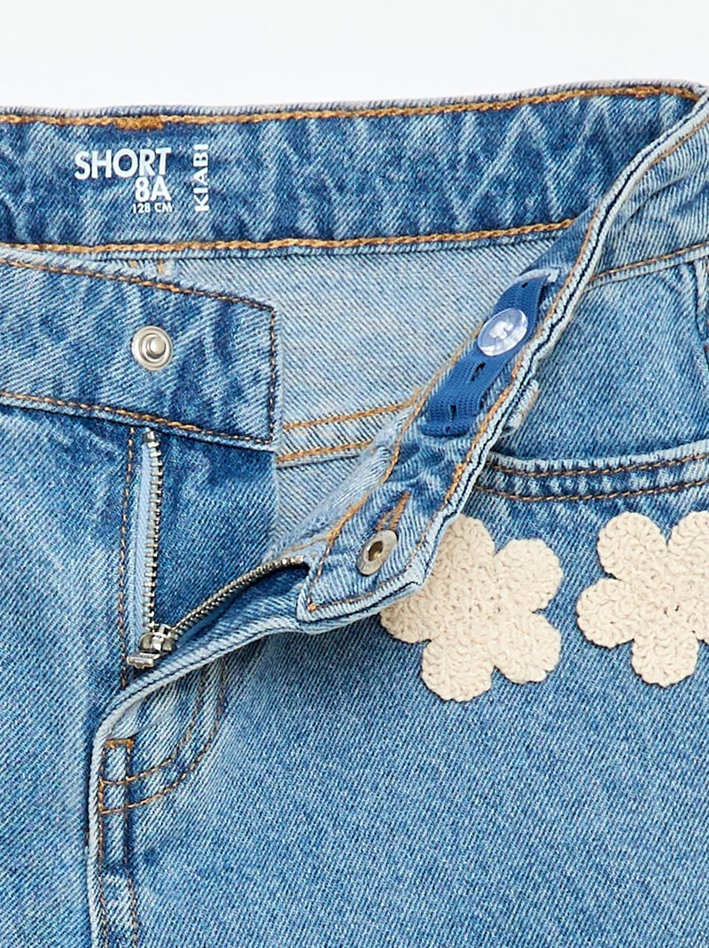 Pantalón corto vaquero con bordados Azul - Kiabi