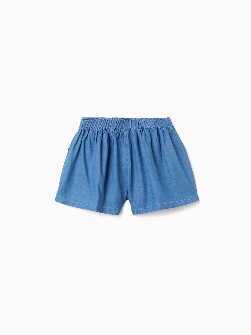 Pantalón corto vaquero con cintura elástica y bolsillos Azul claro - Kiabi