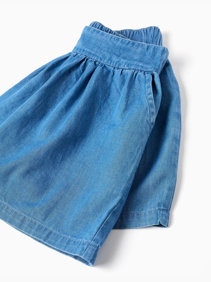Pantalón corto vaquero con cintura elástica y bolsillos Azul claro - Kiabi