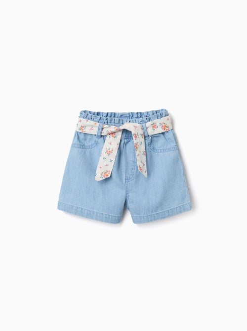 Pantalón corto vaquero con cinturón floral - Kiabi