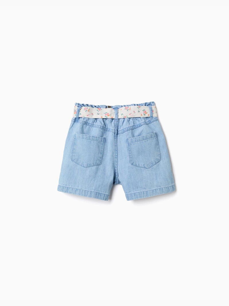 Pantalón corto vaquero con cinturón floral Azul claro - Kiabi