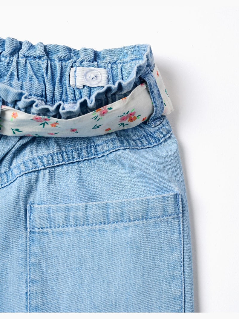 Pantalón corto vaquero con cinturón floral Azul claro - Kiabi