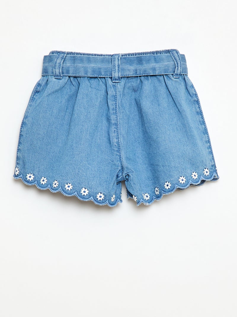 Pantalón corto vaquero con cinturón para anudar Azul - Kiabi