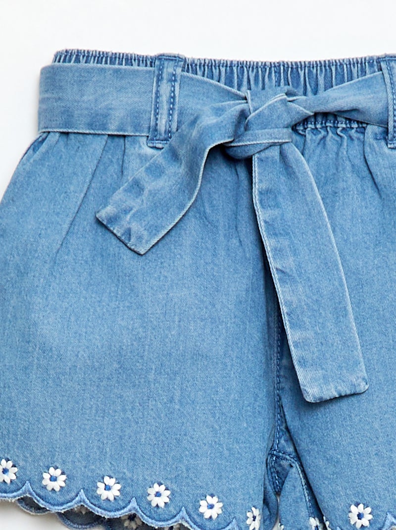 Pantalón corto vaquero con cinturón para anudar Azul - Kiabi