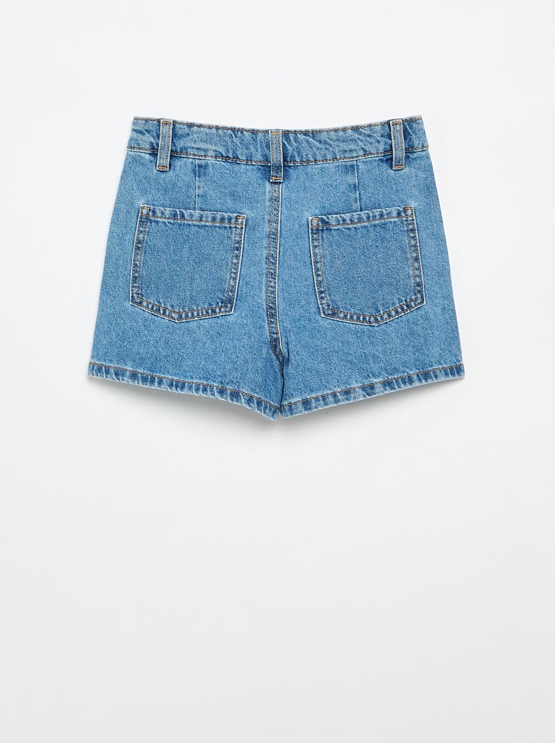 Pantalón corto vaquero con efecto plisado Azul - Kiabi