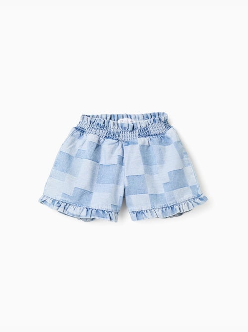 Pantalón corto vaquero con estampado de cuadros y volantes - Kiabi Pantalón corto vaquero con estampado de cuadros y volantes - Kiabi