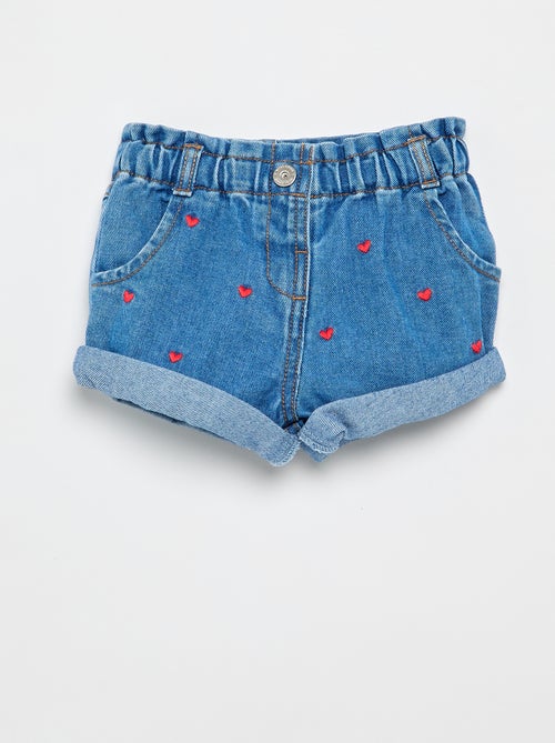 Pantalón corto vaquero con motivo de corazón - Kiabi