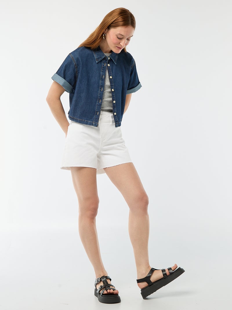 Pantalón corto vaquero de tiro alto Blanco - Kiabi