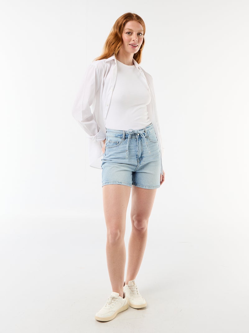 Pantalón corto vaquero de tiro alto con cinturón anudable Azul - Kiabi