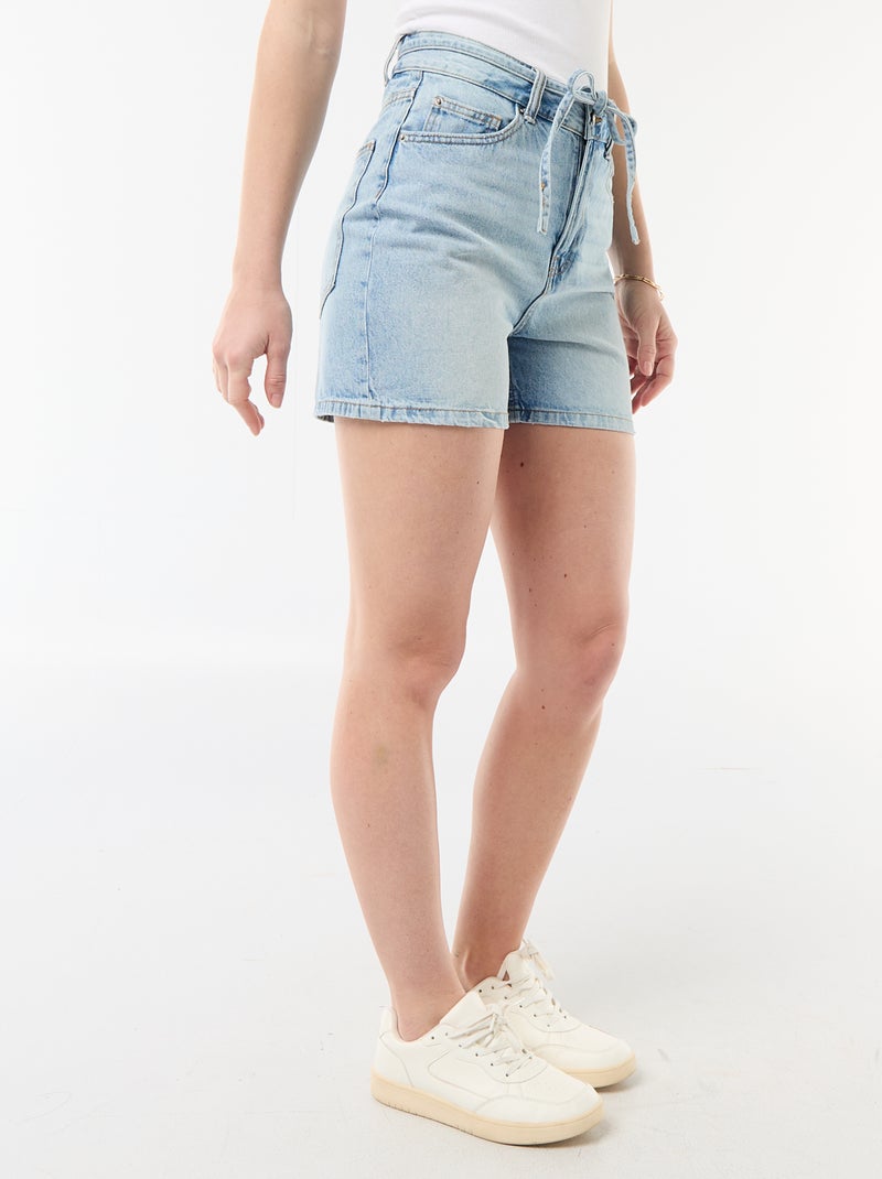 Pantalón corto vaquero de tiro alto con cinturón anudable Azul - Kiabi