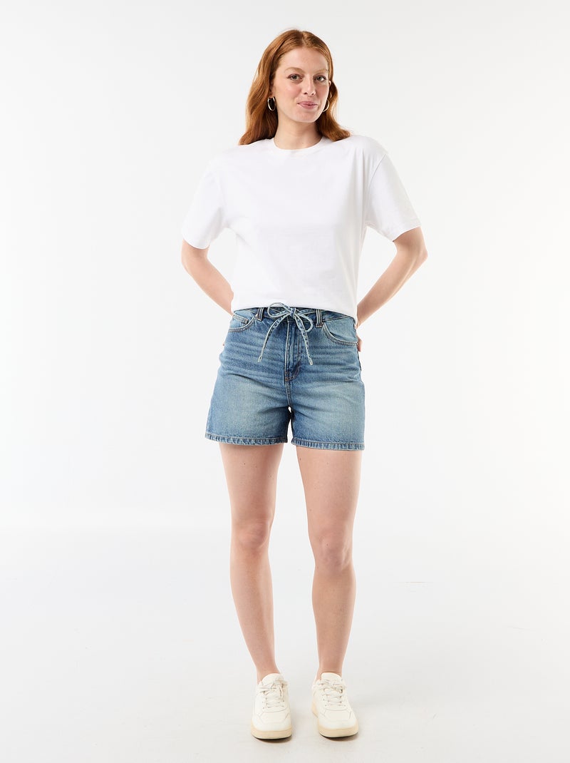 Pantalón corto vaquero de tiro alto con cinturón anudable Azul - Kiabi