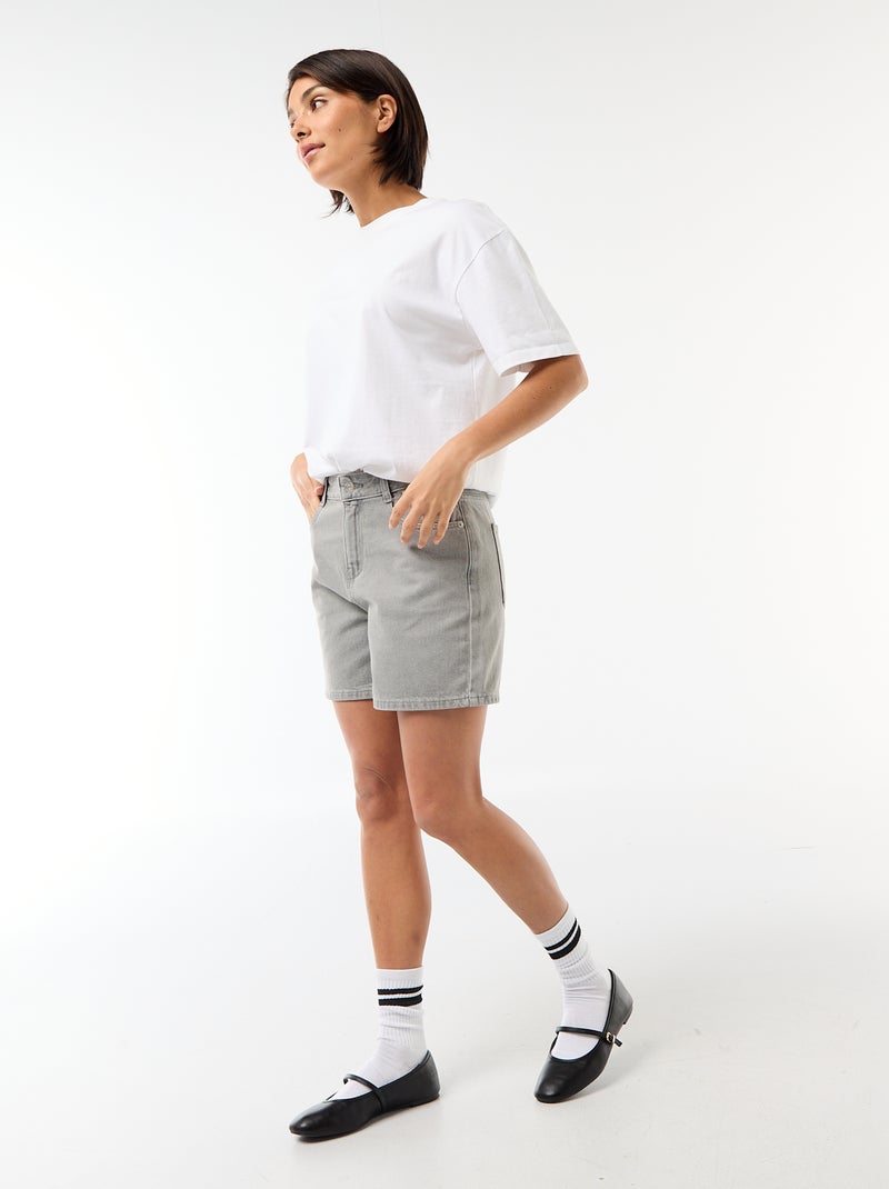 Pantalón corto vaquero de tiro alto Gris - Kiabi