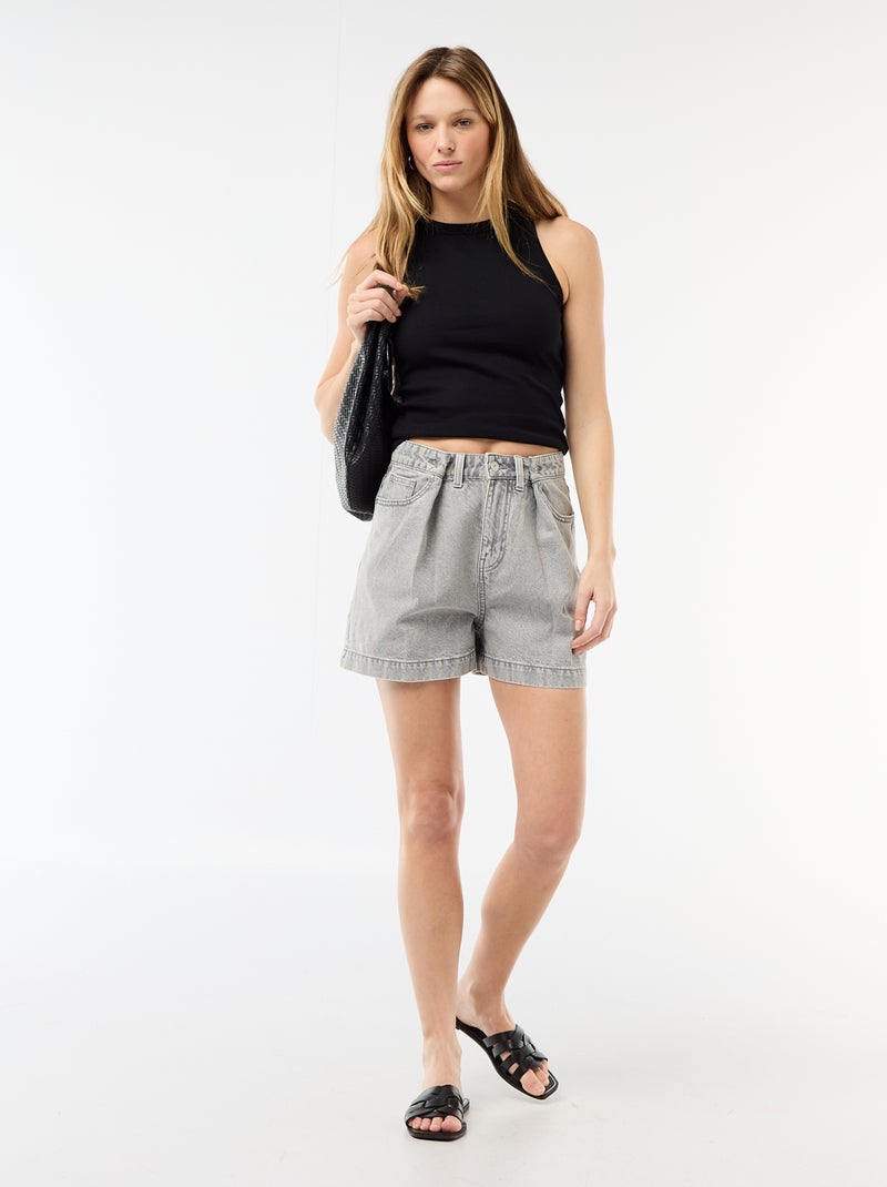 Pantalón corto vaquero de tiro alto Gris - Kiabi