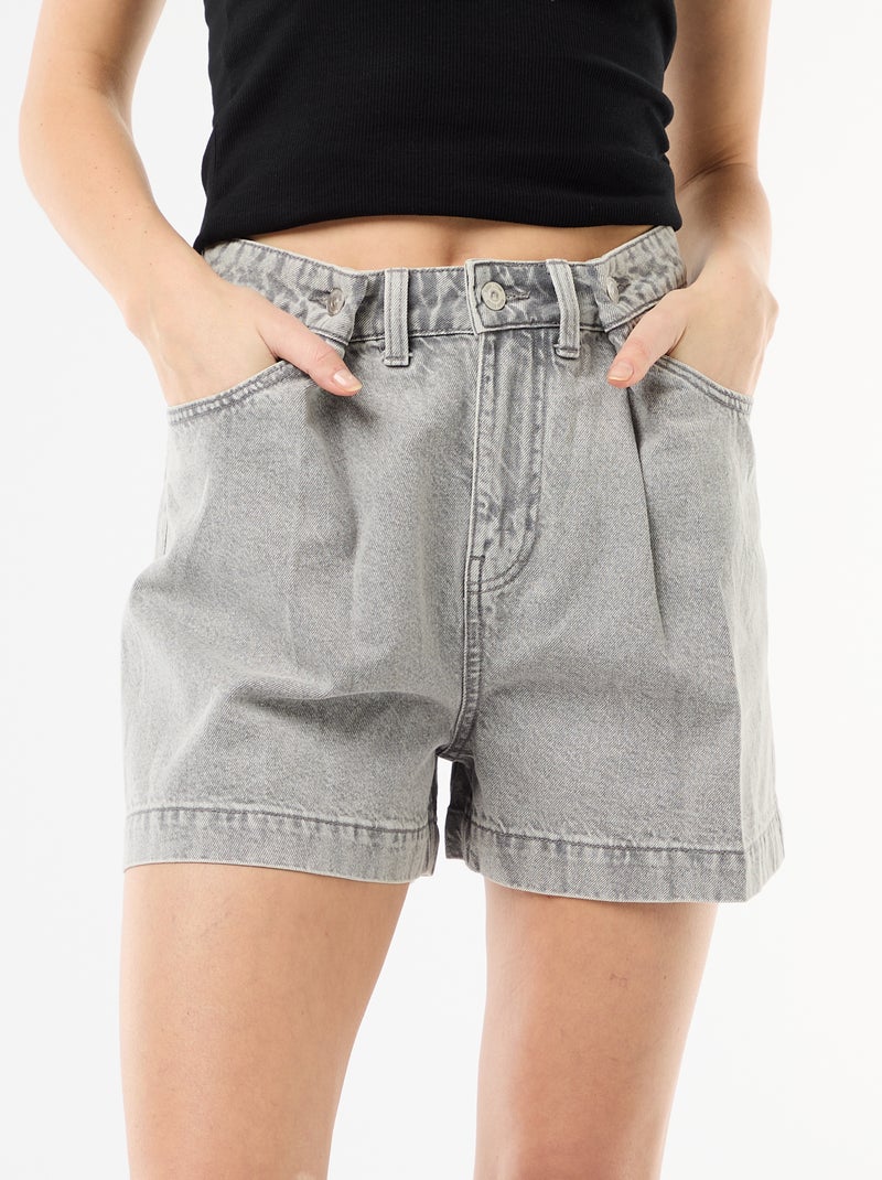 Pantalón corto vaquero de tiro alto Gris - Kiabi
