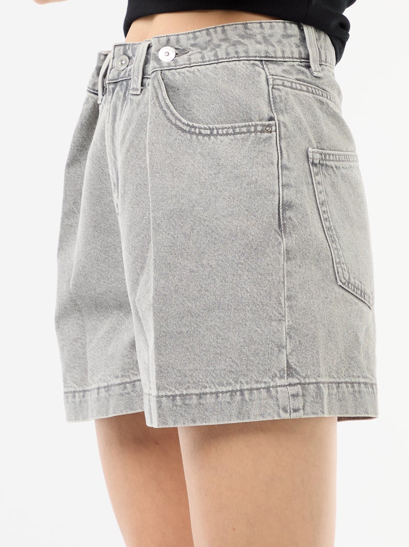 Pantalón corto vaquero de tiro alto Gris - Kiabi