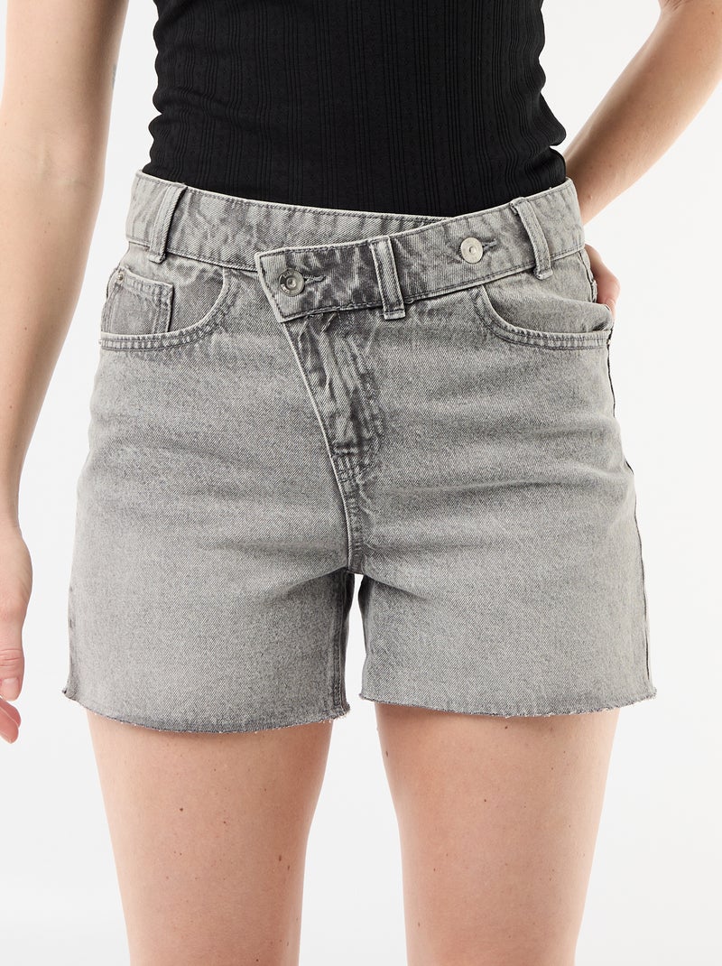 Pantalón corto vaquero de tiro alto Gris - Kiabi
