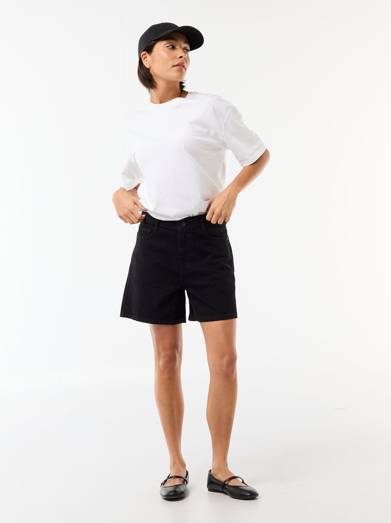 Pantalón corto vaquero de tiro alto Negro - Kiabi