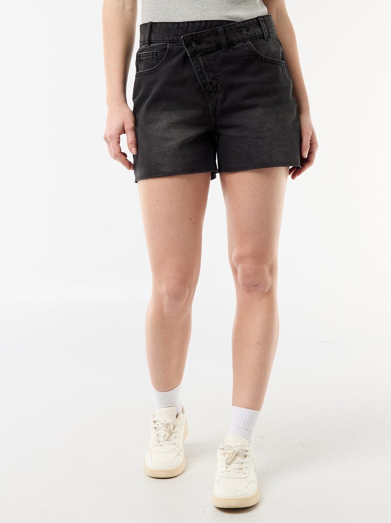 Pantalón corto vaquero de tiro alto Negro - Kiabi