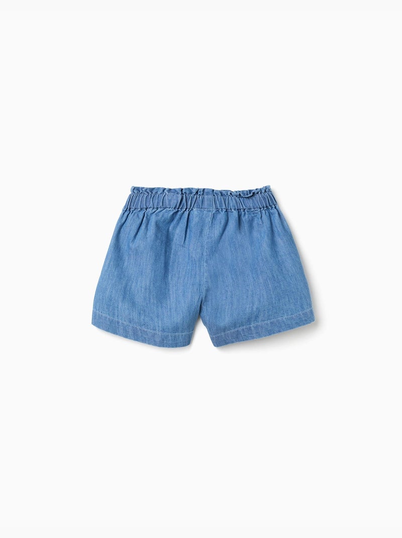 Pantalón corto vaquero paperbag con nudo decorativo Azul claro - Kiabi