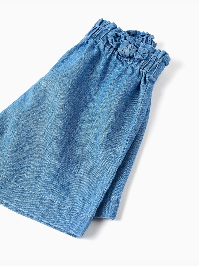 Pantalón corto vaquero paperbag con nudo decorativo Azul claro - Kiabi