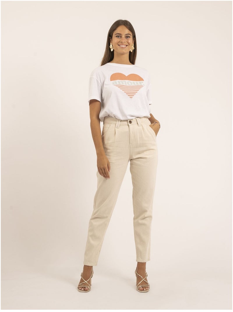 Pantalón coupe mom EZEL Beige - Kiabi
