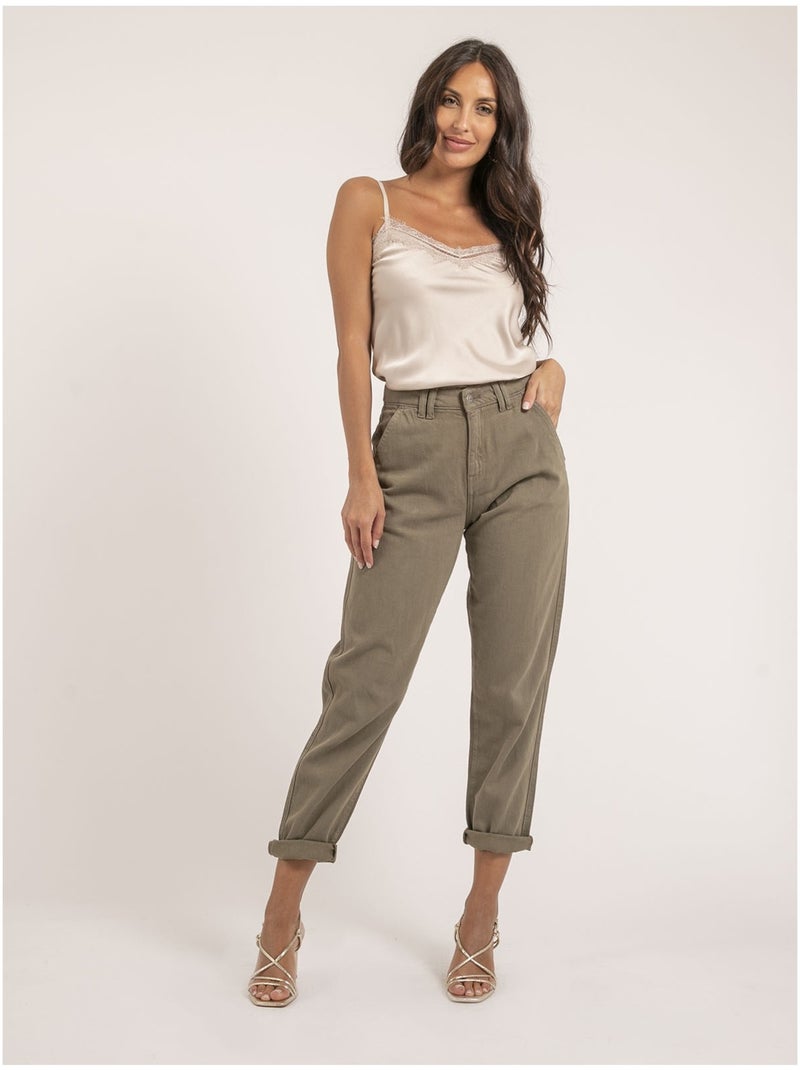 Pantalón coupe mom EZEL Caqui - Kiabi
