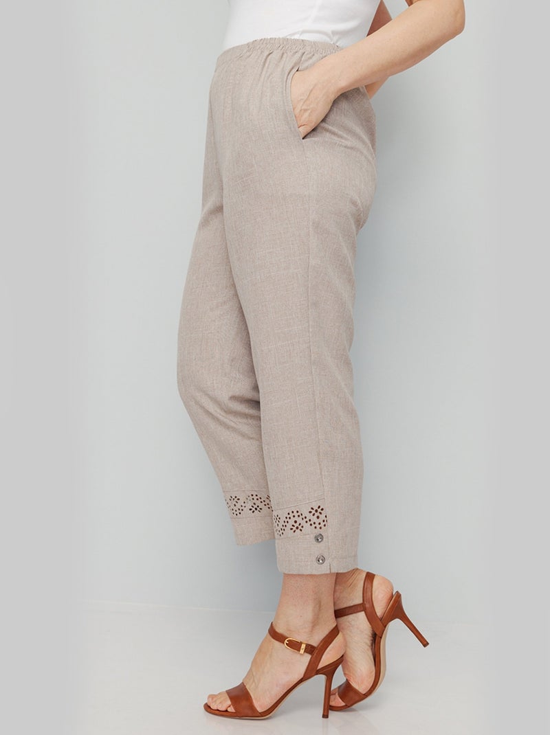 Pantalón cropped con cinturón elástico calado - Afibel Beige - Kiabi