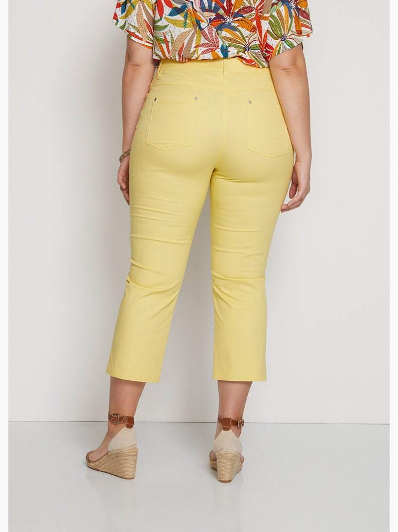 Pantalón cropped con cinturón elástico y 5 bolsillos - Afibel Amarillo - Kiabi