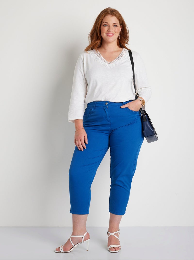Pantalón cropped con cinturón elástico y 5 bolsillos - Afibel Azul - Kiabi