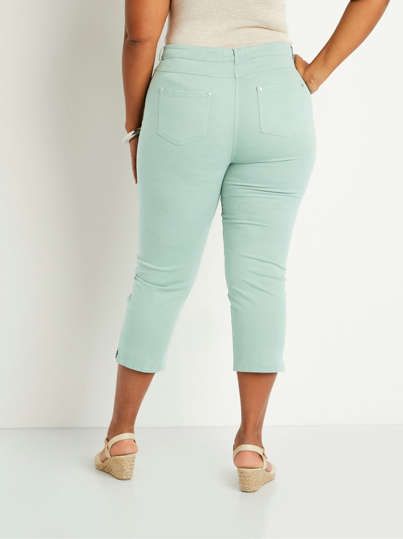 Pantalón cropped con cinturón elástico y 5 bolsillos - Afibel Verde agua - Kiabi