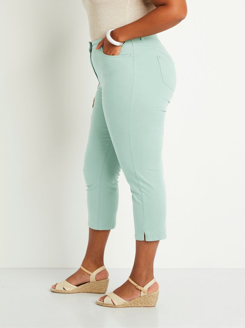 Pantalón cropped con cinturón elástico y 5 bolsillos - Afibel Verde agua - Kiabi