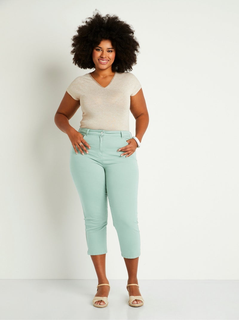 Pantalón cropped con cinturón elástico y 5 bolsillos - Afibel Verde agua - Kiabi