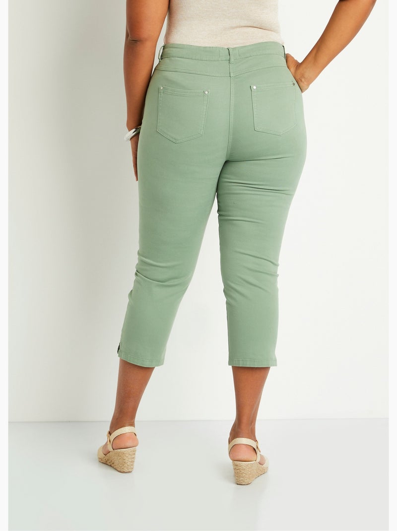 Pantalón cropped con cinturón elástico y 5 bolsillos - Afibel Verde - Kiabi