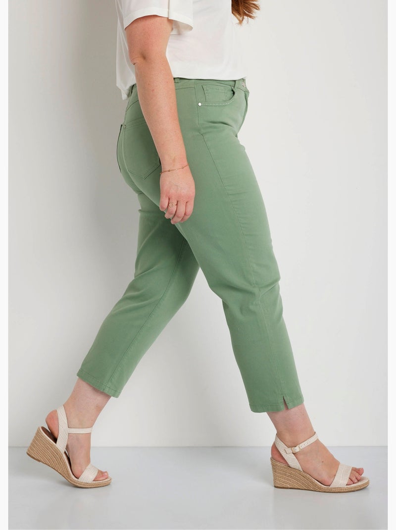 Pantalón cropped con cinturón elástico y 5 bolsillos - Afibel Verde - Kiabi