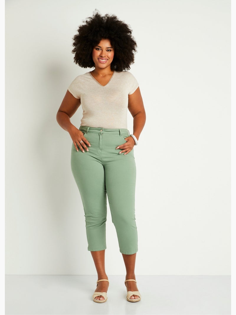Pantalón cropped con cinturón elástico y 5 bolsillos - Afibel Verde - Kiabi