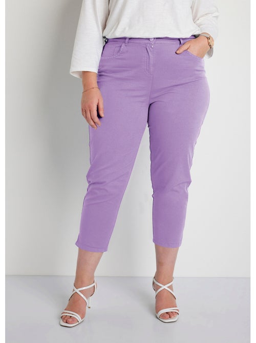 Pantalón cropped con cinturón elástico y 5 bolsillos - Afibel - Kiabi