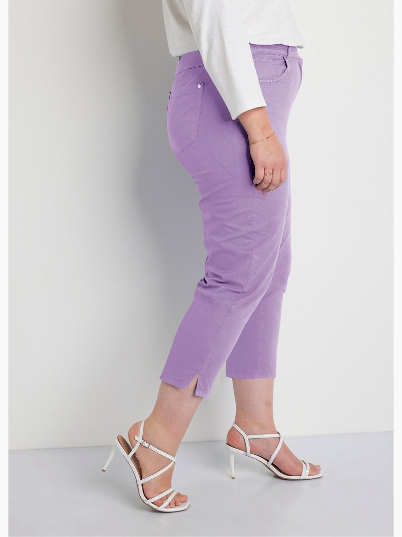 Pantalón cropped con cinturón elástico y 5 bolsillos - Afibel Violeta - Kiabi