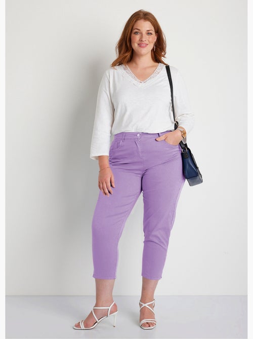 Pantalón cropped con cinturón elástico y 5 bolsillos - Afibel - Kiabi