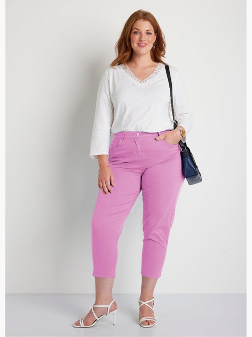 Pantalón cropped con cinturón elástico y 5 bolsillos - Afibel - Kiabi