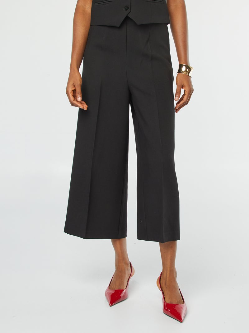 Pantalón cropped evasé negro - Kiabi