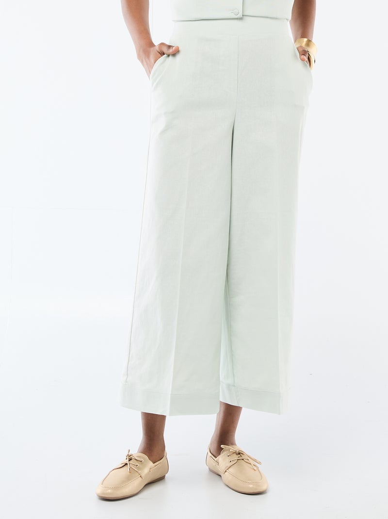 Pantalón culotte ancho de lino mezclado Azul - Kiabi