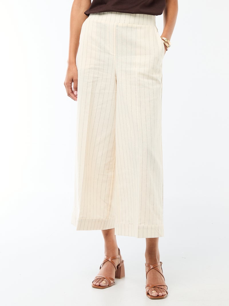Pantalón culotte ancho de lino mezclado Beige - Kiabi