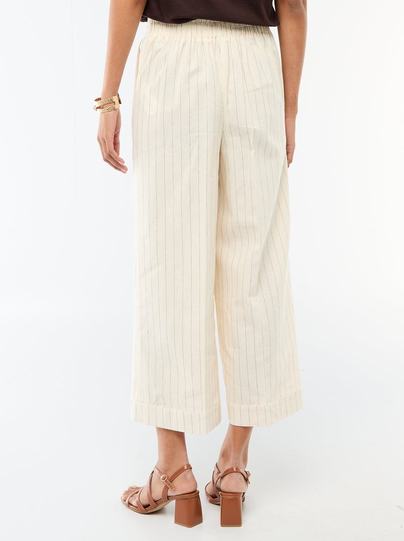 Pantalón culotte ancho de lino mezclado Beige - Kiabi
