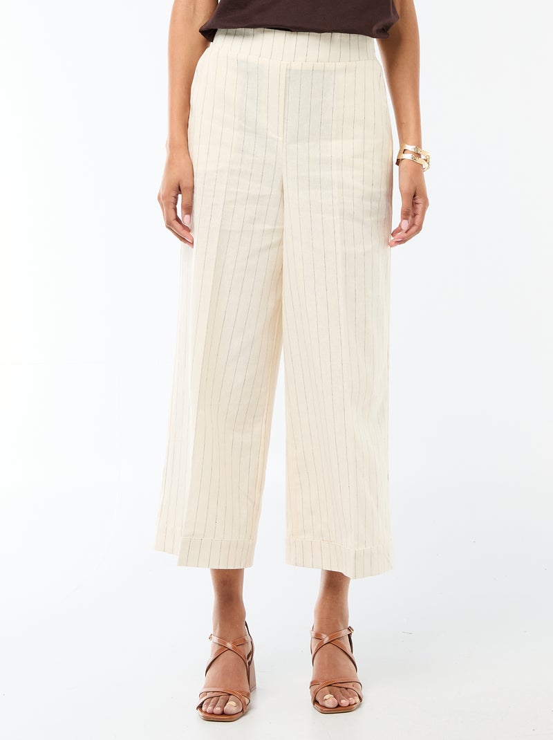 Pantalón culotte ancho de lino mezclado Beige - Kiabi