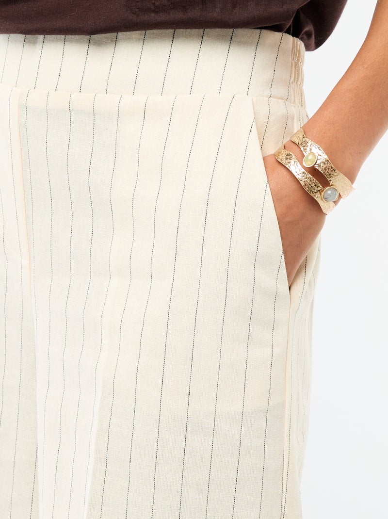 Pantalón culotte ancho de lino mezclado Beige - Kiabi