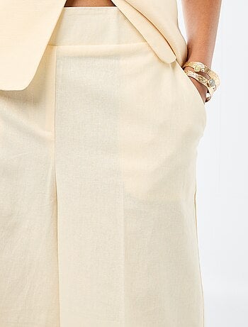 Pantalón culotte ancho de lino mezclado