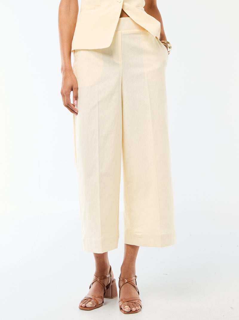 Pantalón culotte ancho de lino mezclado Beige - Kiabi